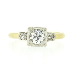 Vintage 14k Two Tone Gold 0.68ctw Old European Diamond Solitaire Engagement Ring