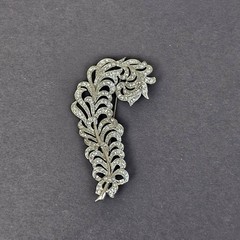 Kenneth Jay Lane KJL NR Crystal Rhinestone Pave Feather Plume Brooch Pin 3.25″