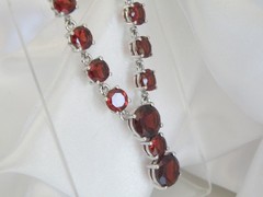 Sterling Silver 925 Natural Garnet Drop V Tennis Necklace