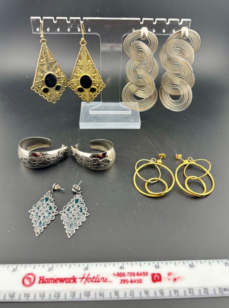 Large Vintage Earrings 1980’s/1990’s Five Pairs Dangly