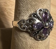 Vintage Marsala Amethyst Filigree Sterling Silver 925 Cocktail Ring Sz 7.75