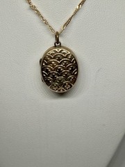 Antique Double Sided Rose Rolled Gold Fleur de Lys Flower Locket Necklace AS IS