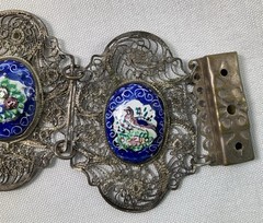 Vintage Chinese Silver Intricate Filigree Enamel Animals Plaques Story Bracelet