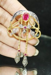 0.80ct Rose Cut Diamond Ruby 925 Sterling Silver Antique Look Wedding Brooch Pin