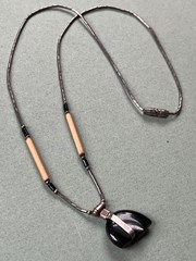 Old Pawn Liquid Silver Chain w Faux Porcupine Quill Bead & Black Plastic Tribal