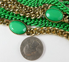 Multi Chain Necklace Gold & Green Enamel Oval Accents Designer Quality