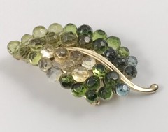 Lauren Conrad Leaf Brooch Pin Multi Color Glass Beads Gold Tone. #1488