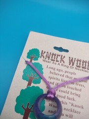 Vintage Knock Wood Good Luck Necklace Or Ring On Card Size Medium Natural Magic