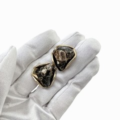 Turritella Agate Fossil Earrings Screw Back Gold Tone Shell Inclusions Vintage