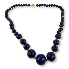 Vintage Graduated Lapis Lazuli and 14KT Gold Beads Clasp Necklace 17.75 Inches