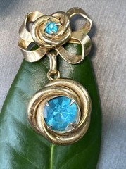 Vintage Retro Paraiba Blue Glass Cut Crystal Love Knot Dangle Pendant Brooch