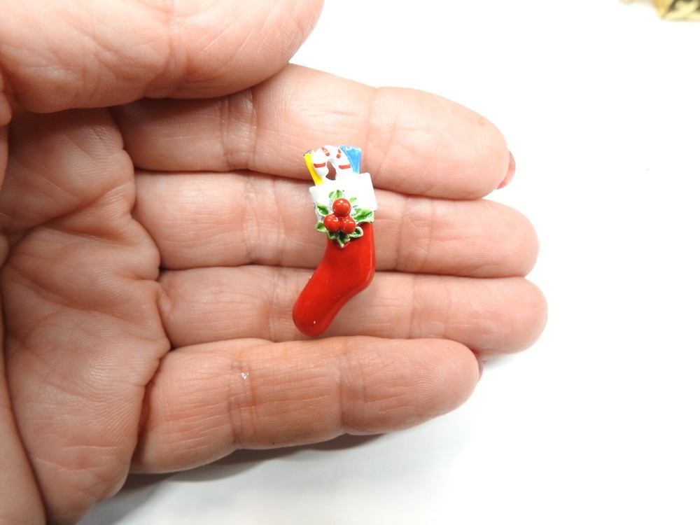 Small Red White Green Blue Yellow Enamel Christmas Stocking Brooch Vintage