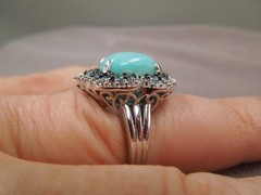 JTV Sterling Silver Blue Amazonite Blue Topaz Halo Ring NIB Sz 7