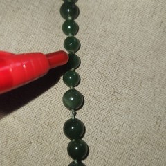 Green Nephrite Jade Beaded Necklace Floral Cloisonne Enamel Accents 26in