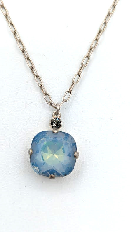 CATHERINE POPESCO Sterling Necklace Blue Glass Pendant 16 18 In