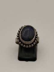 Ancient Vintage Victorian Sterling Silver Ring Engraved Onyx Stone Size 7