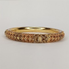 Vintage Face Clad Gold Bangle Ornate Filigree Bracelet Boho Chic Marked F.C.