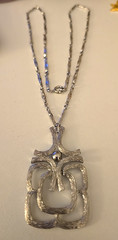 VINTAGE SIGNED AVON SILVERTONE ARTICULATED PENDANT BAR LINK CHAIN NECKLACE 24”