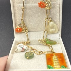 Vintage Estate Assemblage of Charms: Buddha, Pagoda Tower,Thermoset Flowers,OOAK