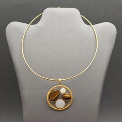 Vintage Joan Rivers Tiger Eye Omega Necklace 12″ Gold Choker Pendant