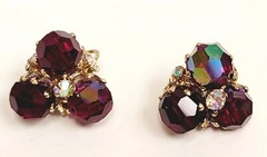 Vintage Vogue Red AB Crystal Bead AB Rhinestone Earrings