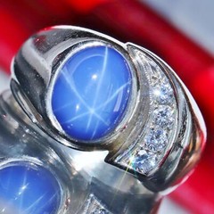 14k white gold sz7.5 ring 3.50ct Lindy star lab-created sapphire diamond 9.7g