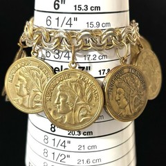 Vintage Mixed Charm Bracelet French Coin Medallions Buttons Assembled Media