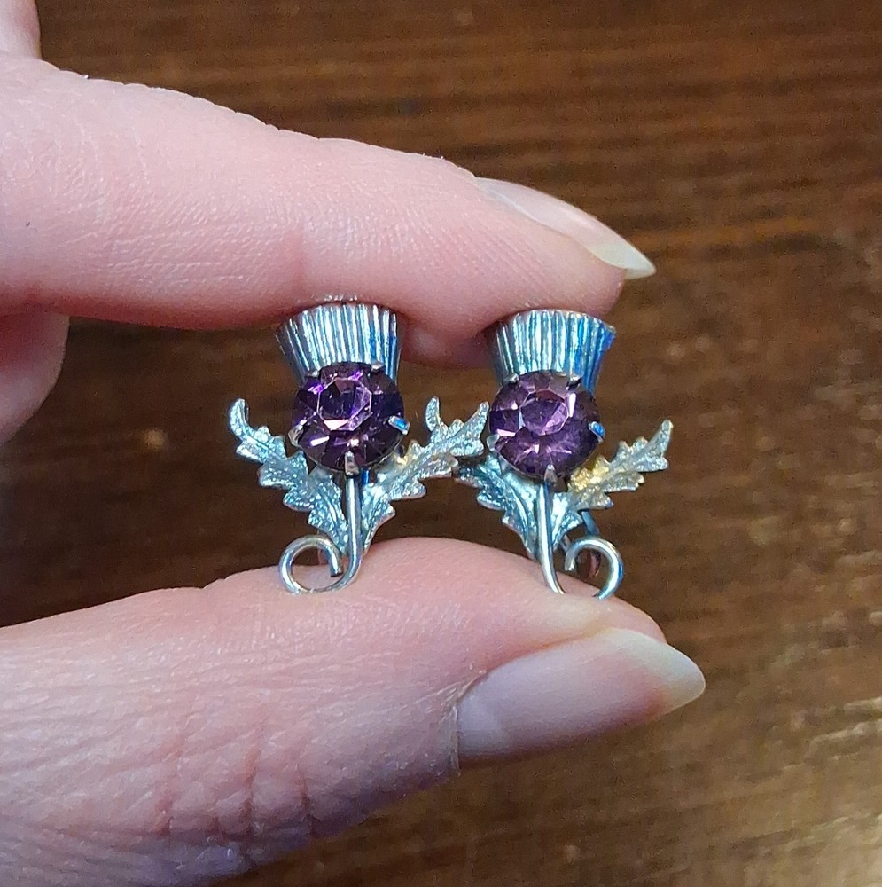 Vintage W.Bros Silver Thistle Screw Back Earrings See Pics/Description