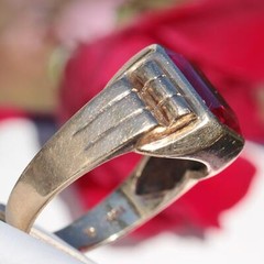 10k yellow gold ring 6.25ct lab created ruby solitaire sz: 11.75 vintage 7.3g N2