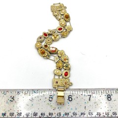 Vtg Estate Double Row Slide Charm Bracelet Goldette Victorian Revival Gold Tone
