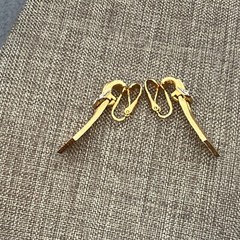 Clip On Earrings As Is Gold Neck Tie Ribbon Silver Rhinestone Hinged Retro Bling