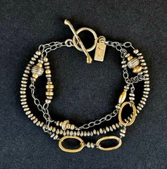 Vintage J&I Jessica & Ian Gibson Sterling & 14k Gold Multi Srtand Bead Bracelet