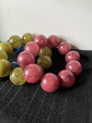 3 Woman’s 3.5 in Vintage Large Marble Bead Bracelets Blue, Olive Green, Purple