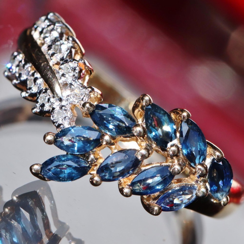 10k yellow gold size 8 ring 1.00ct natural, treated sapphire diamond 2.5g N3087I