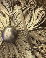 Antique Made In Mexico 900 Silver Floral Filigree Brooch 3D 3.75” 56 Grams