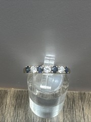 **14K YELLOW GOLD** VTG Art Deco Blue Topaz ‘Half Eternity Band’ (Sz. 5) ( 1.4G)