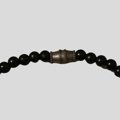 Vintage Carved Horn Pendant Necklace – Black Seed Beads – 16″ Barrel Clasp