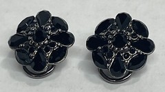 Liz Claiborne Black Cut Glass Clip Earrings & Dangle Drop Black Gunmetal Choker.