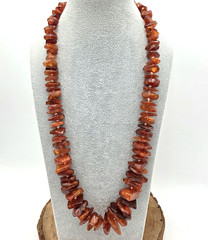 Baltic Amber Honey Necklace Graduated Chip Bead UV Reactive VTG 28 In