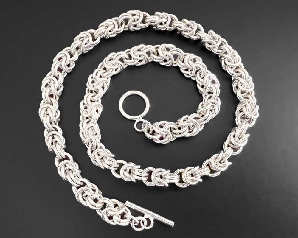 7.6mm 62g Heavy Byzantine Woven Weave Braid Link Vtg Sterling Silver Necklace