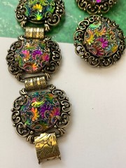 Vintage 1950s JUDY LEE Bracelet and Earrings Set Iridescent Carnival Glass Rare