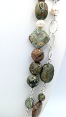 Stone Pearl Necklace Sterling Silver Long 52 Inch