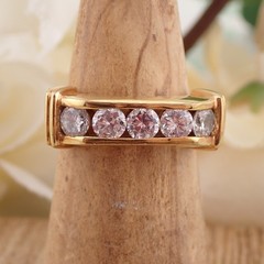 Vintage Channel Set Clear Crystal Gold Tone Band Size 7 Ring