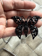 Albert Weiss Butterfly BROOCH SIGNED JET BLACK RHINESTONE PIN Vintage Jewelry