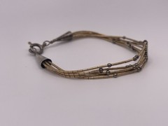 Vintage 925 Sterling Silver Multi Strand Bracelet Gold Tone Beaded 7”