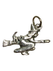 Vintage NIB Genuine Pewter Witch and Cat on a Broom Halloween Charm
