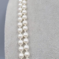 Vintage Satin White Glass Bead Necklace Hand Knotted 2.5mm 56″