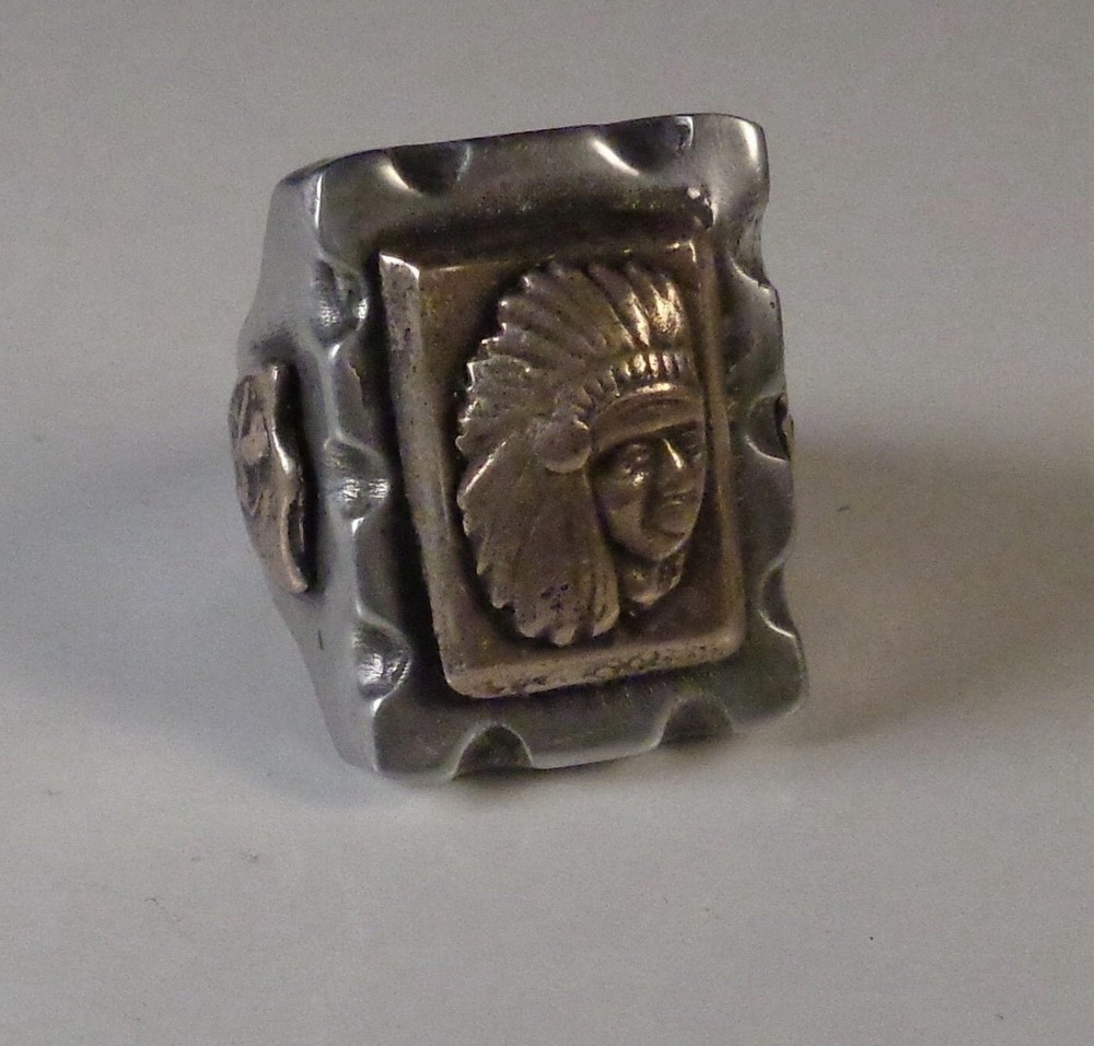Mexican Biker Ring Native American Indian Head Warpath Vintage