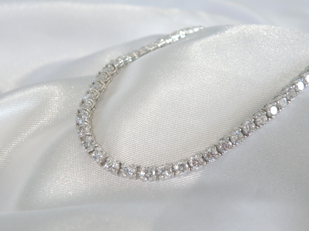 Vintage Sterling Silver 925 Cubic Zirconia Tennis Necklace Fits 18″