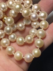 Necklace 10mm Cultured Pearl pinkish lavender KNOTTED silk 9mm 14k ball clasp